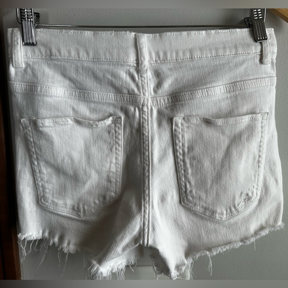 Express High Waist White Distressed Denim Shorts